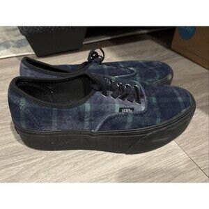 Vans Womens Authentic Stacked Velvet Plaid Green Black Platform Shoes Size 8.5